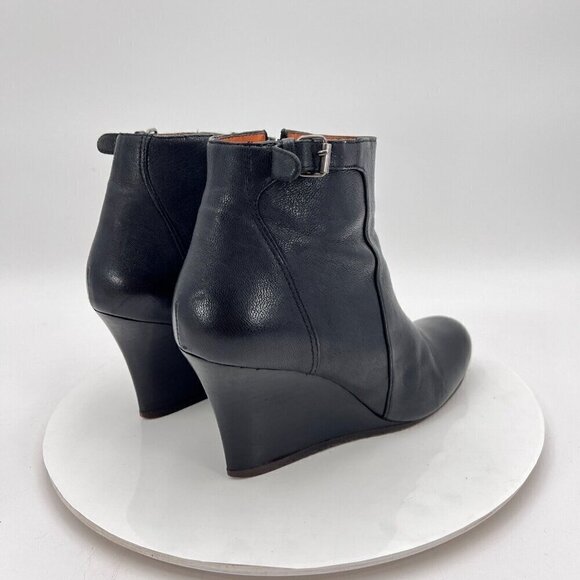 Lanvin Women Size 6 Black Patent Leather Buckle Side Zip Ankle Wedge Boot - Picture 5 of 16